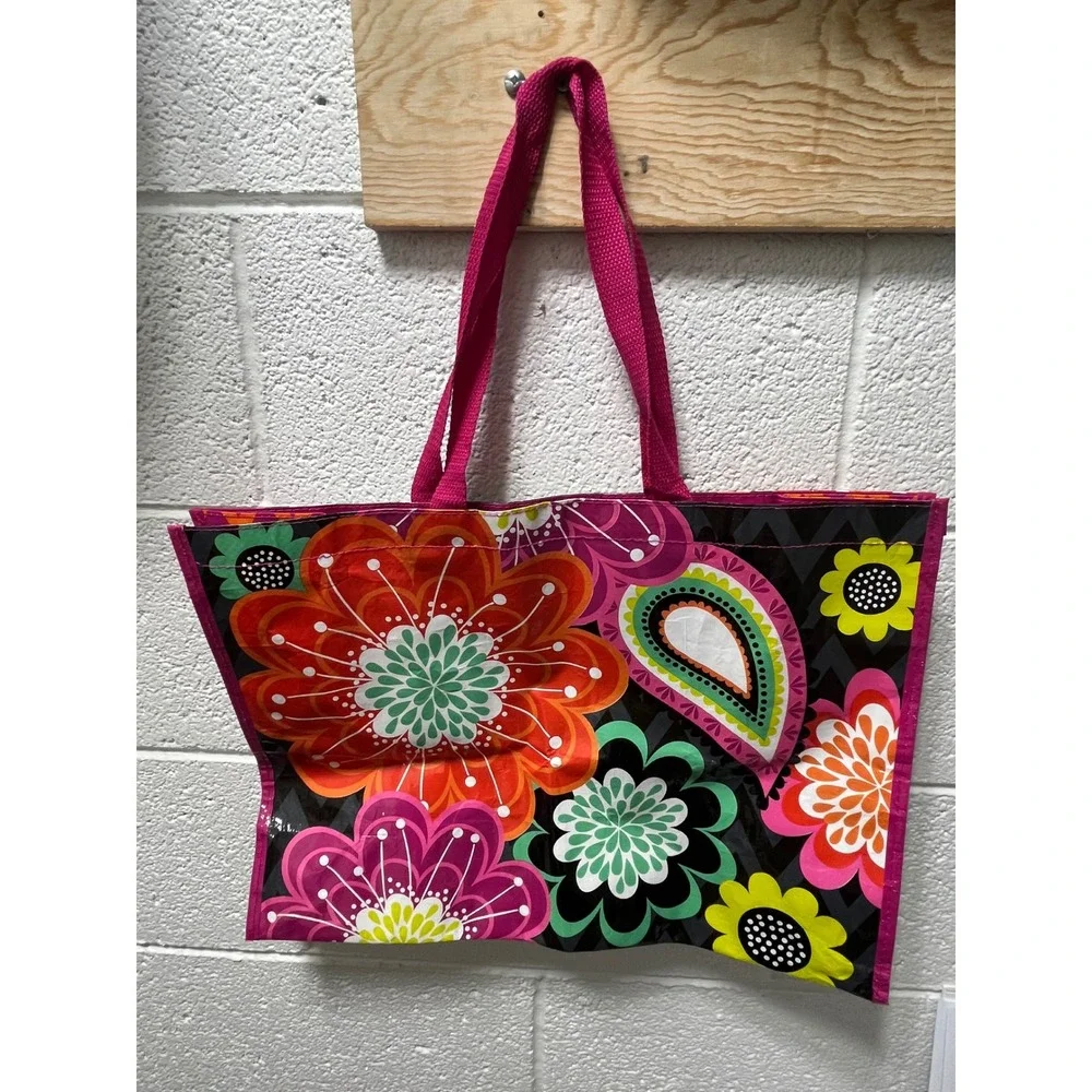 Vera Bradley Reusable Tote Bag Floral‎ Paisley Chevron Black Pink Recycled